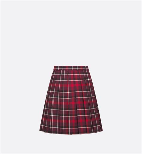 Pleated Short Skirt Red, Black and White Check'n'Dior Tartan 